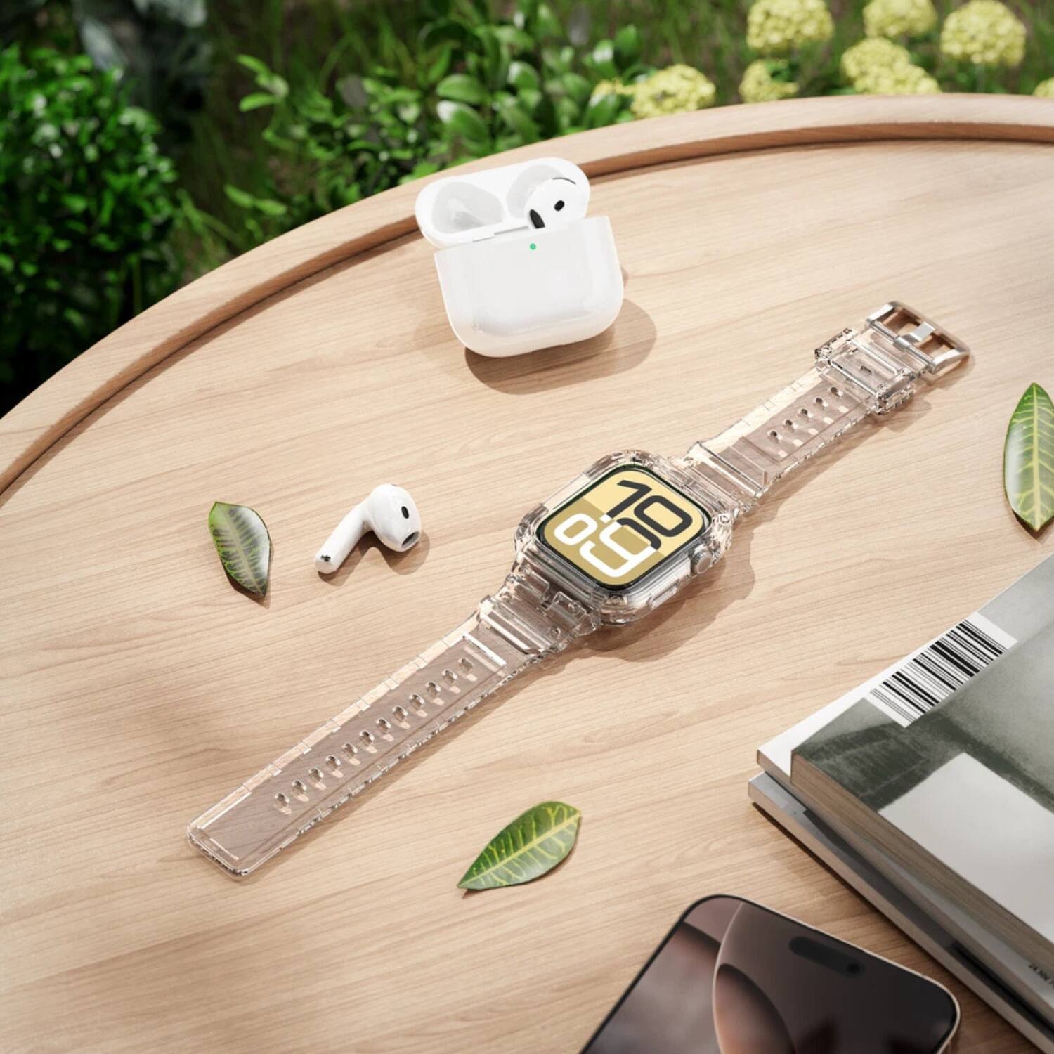 Left. Stock Preferred - TPU Sport Band for Apple Watch Series 10 (46mm) - Clear - Clear.