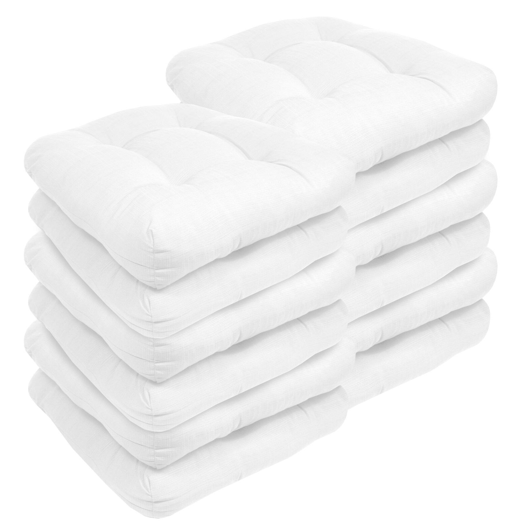 Angle. Sweet Home Collection - Patio Cushions Indoor/Outdoor Chair Pads Tufted 19" x 19", 12-Pack - White.