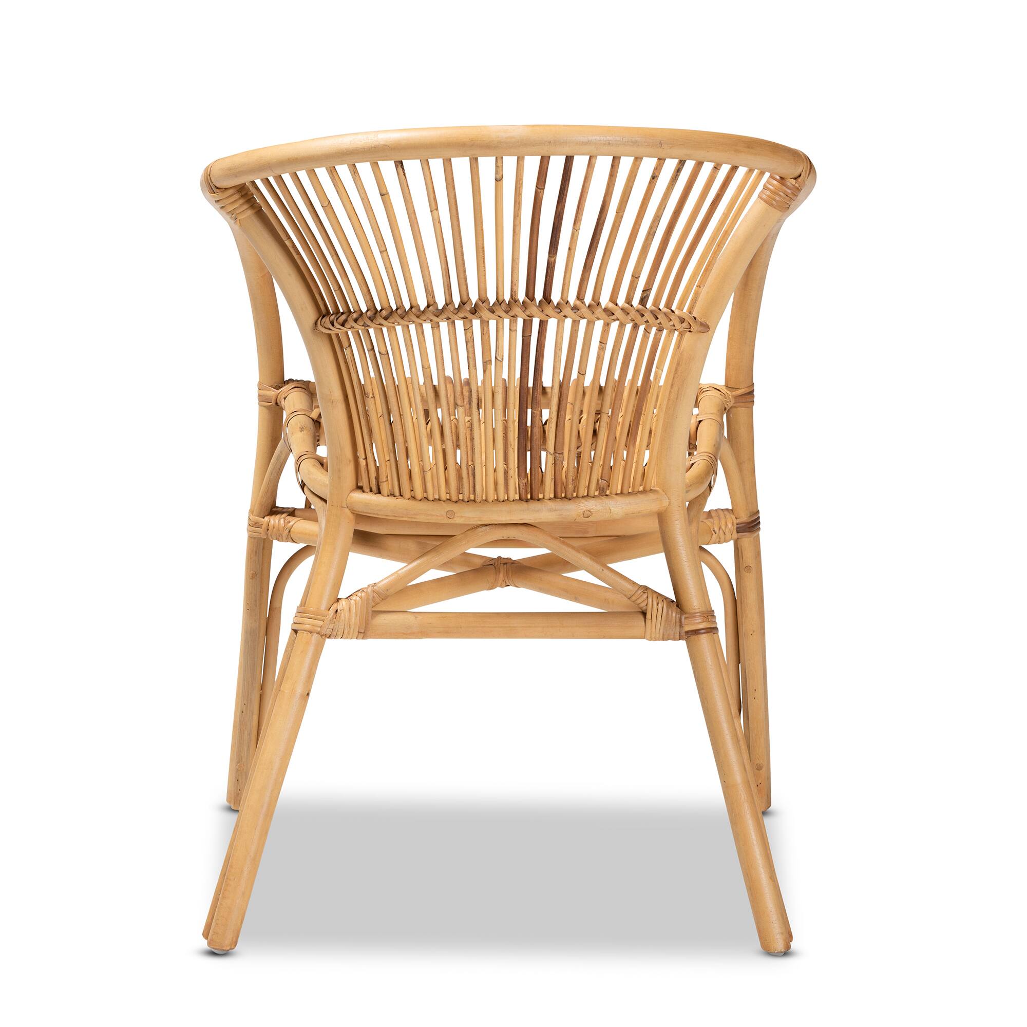 Back. bali & pari - Murai Modern Bohemian Rattan Dining Chair - Natural Brown.