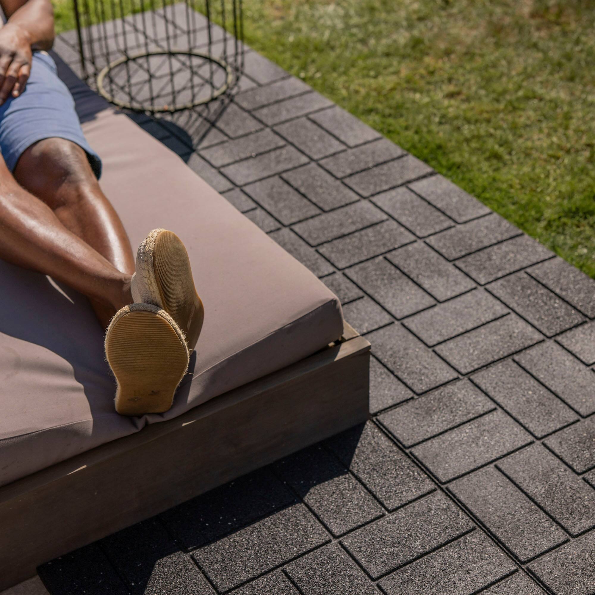 Alt View 4. Tierra Verde - Tierra Verde 16" x 16" Brick Rubber Paver, Outdoor Floor Tiles, Black, 4 Pack.