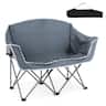 Costway - Double Duo Camping Chair with Armrests Cup Holders Carry Bag Heavy Duty Lawn Chair - Gray