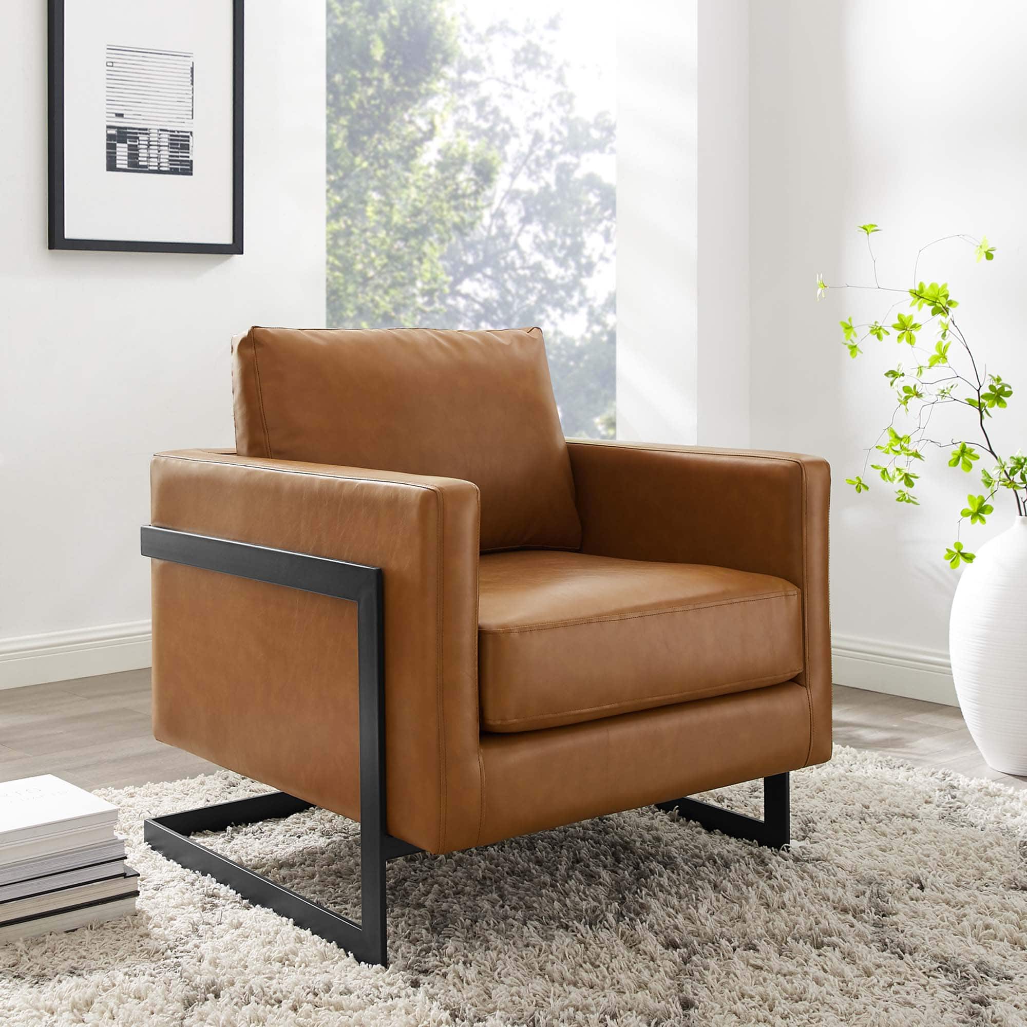 Posse Vegan Leather Accent Chair by Modway - Black Tan