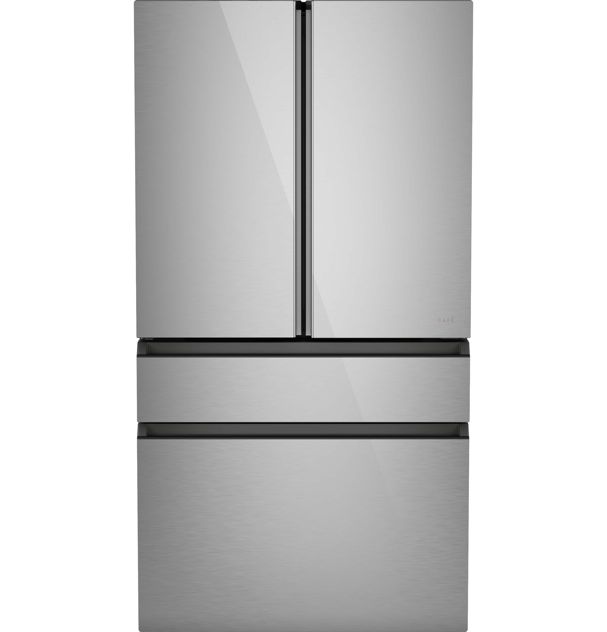 Front. Café - 23.2 Cu. Ft. 4-Door French Door Counter-Depth Smart Refrigerator with Dual Dispense AutoFill Pitcher - Platinum Glass.