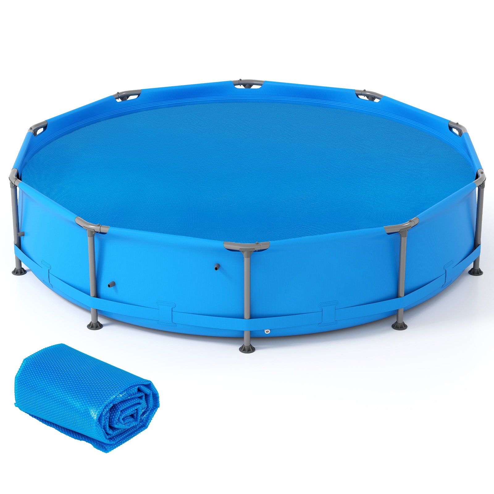 Costway - 12ft x 30in Metal Frame Above Ground Swimming Pool with 12 FT Solar Pool Cover - Blue