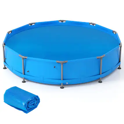 Front. Costway - Costway 12ft x 30in Metal Frame Above Ground Swimming Pool with 12 FT Solar Pool Cover - Blue.