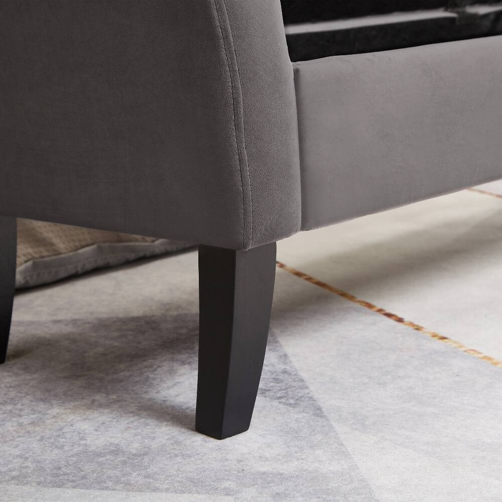 Alt View 2. Ropilly - Ropilly 51.5" Grey Velvet Storage Bench, Tufted End of Bed Ottoman with Curved Arms, Upholstered Bedroom Shoe Bench - Grey.