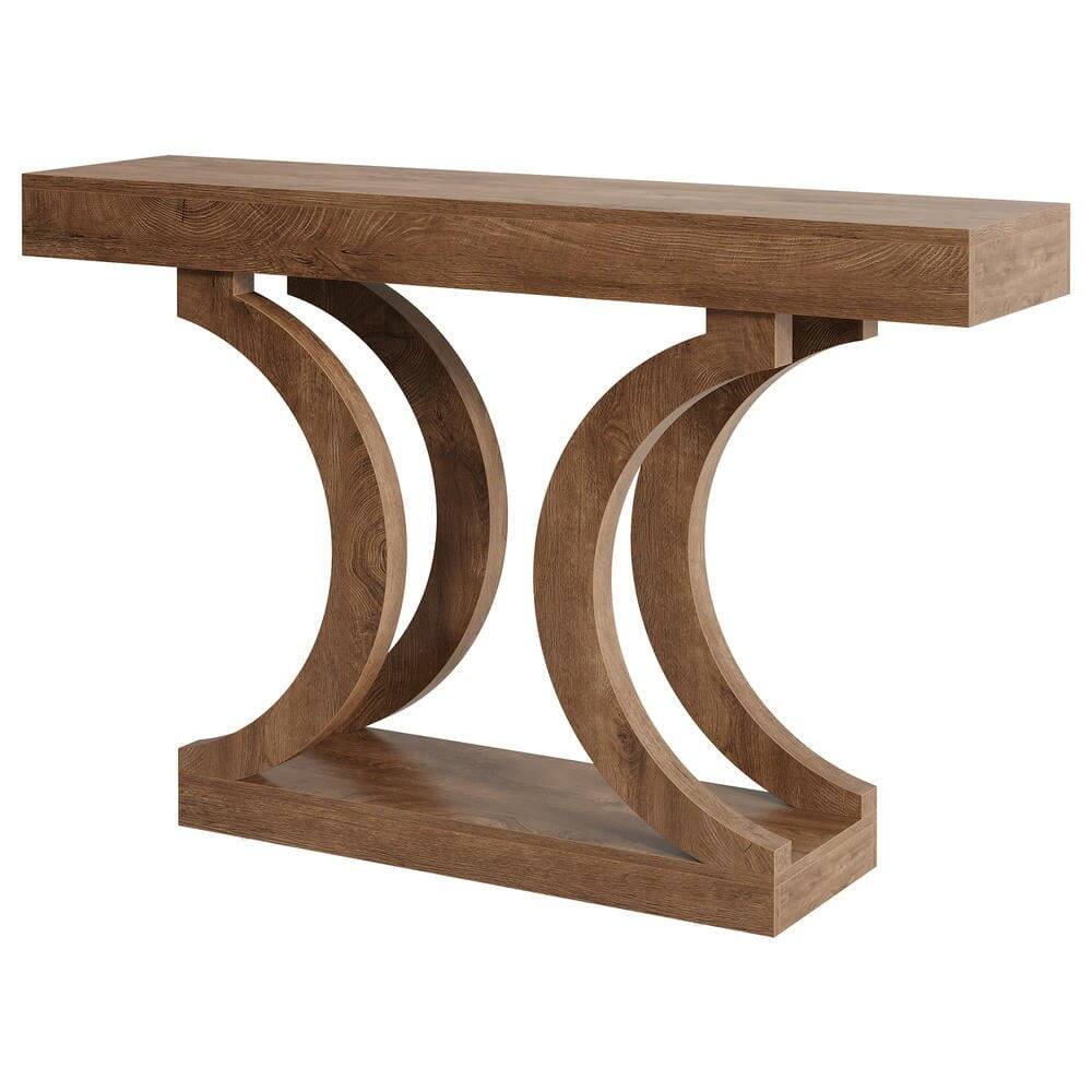 Kadyn - 43.31-Inch Farmhouse Console Table with Curved Legs, Narrow Unique Sofa Table, Rustic - Brown