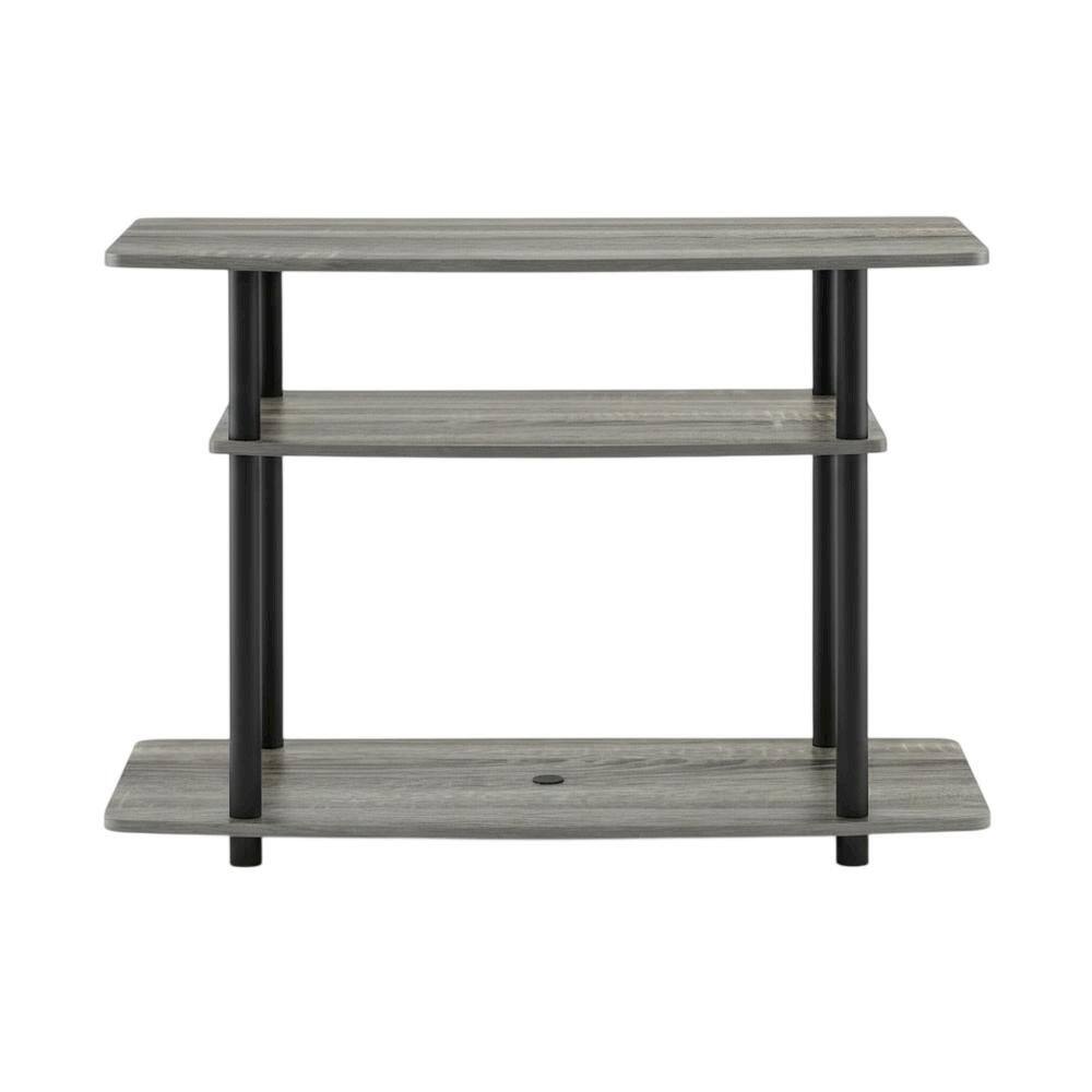 Alt View 3. FurniFact - Wooden TV stand with French Oak Grey and Black finish, 3-Tier, No Tools Assembly - Gray Black.