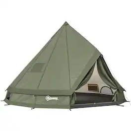 Outsunny - Tent Waterproof Camping Tent with Stove Jack for 4-6 People for Outdoor Camping Hiking Army - Green