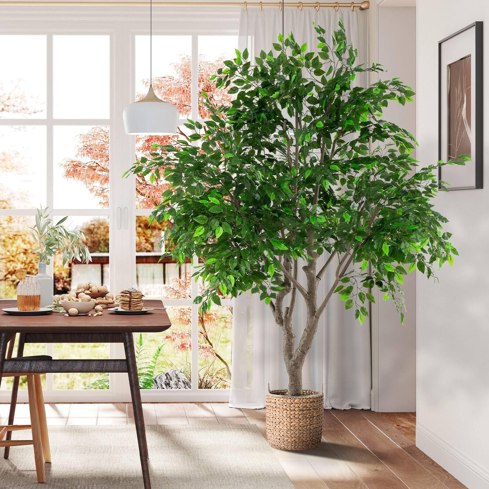 Alt View 3. Gymax - Gymax 8.2 FT Tall Artificial Ficus Tree w/ Leaves Wide Stable Cement-filled Pot - Green.