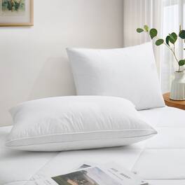 Peace Nest - Set of 2 Goose Down Feather Oval Gusseted Bed Pillows with 100% Cotton Cover - White