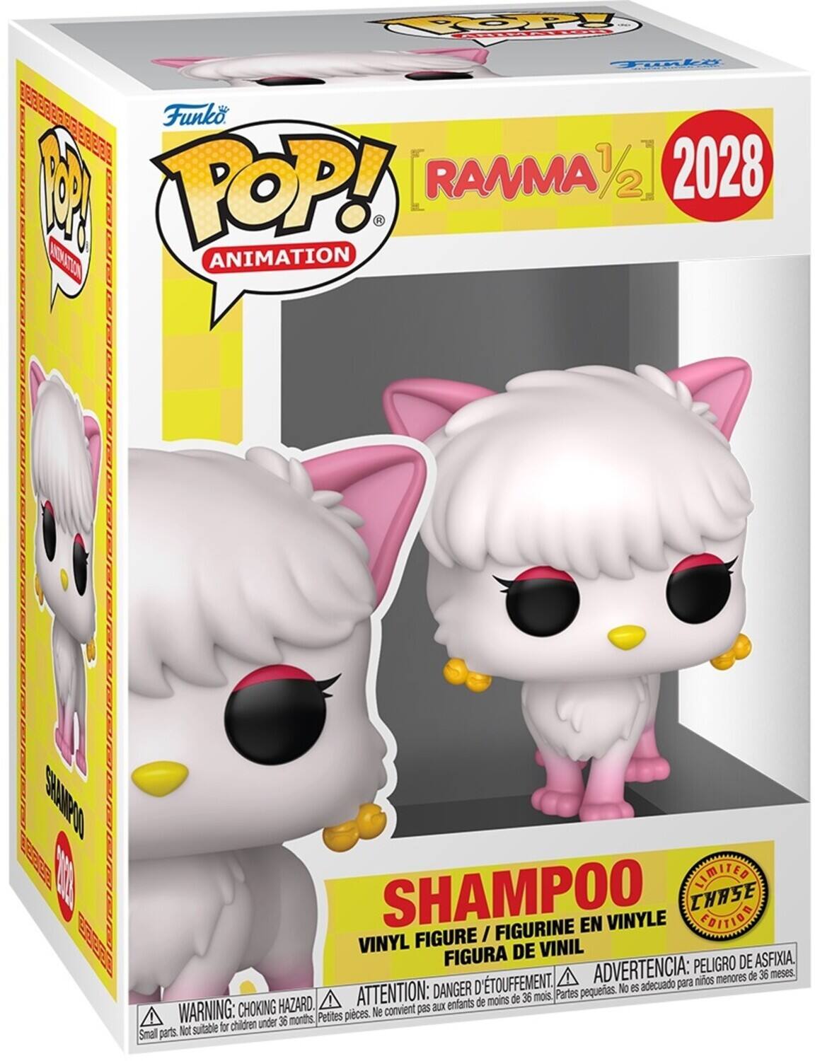 Sure, here is the corrected and grouped text from the image:

---

**Funko POP! Animation**

**RAMMA 1/2**

**2028**

**SHAMPOO**

**VINYL FIGURE / FIGURINE EN VINYLE / FIGURA DE VINIL**

**LIMITED EDITION**

**WARNING: CHOKING HAZARD - Small parts. Not suitable for children under 36 months.**

**ATTENTION: DANGER D'ÉTOUFFEMENT - Petites pièces. Ne convient pas aux enfants de moins de 36 mois.**

**ADVERTENCIA: PELIGRO DE ASFIXIA. No es adecuado para niños menores de 36 meses.**

---

This text is organized to reflect the information on the packaging accurately.