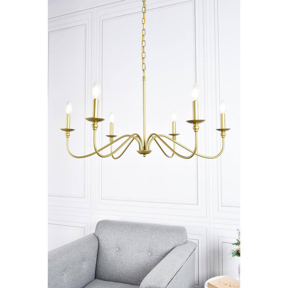 Left. Living District - Rohan 6 lights brass chandelier - Brass.
