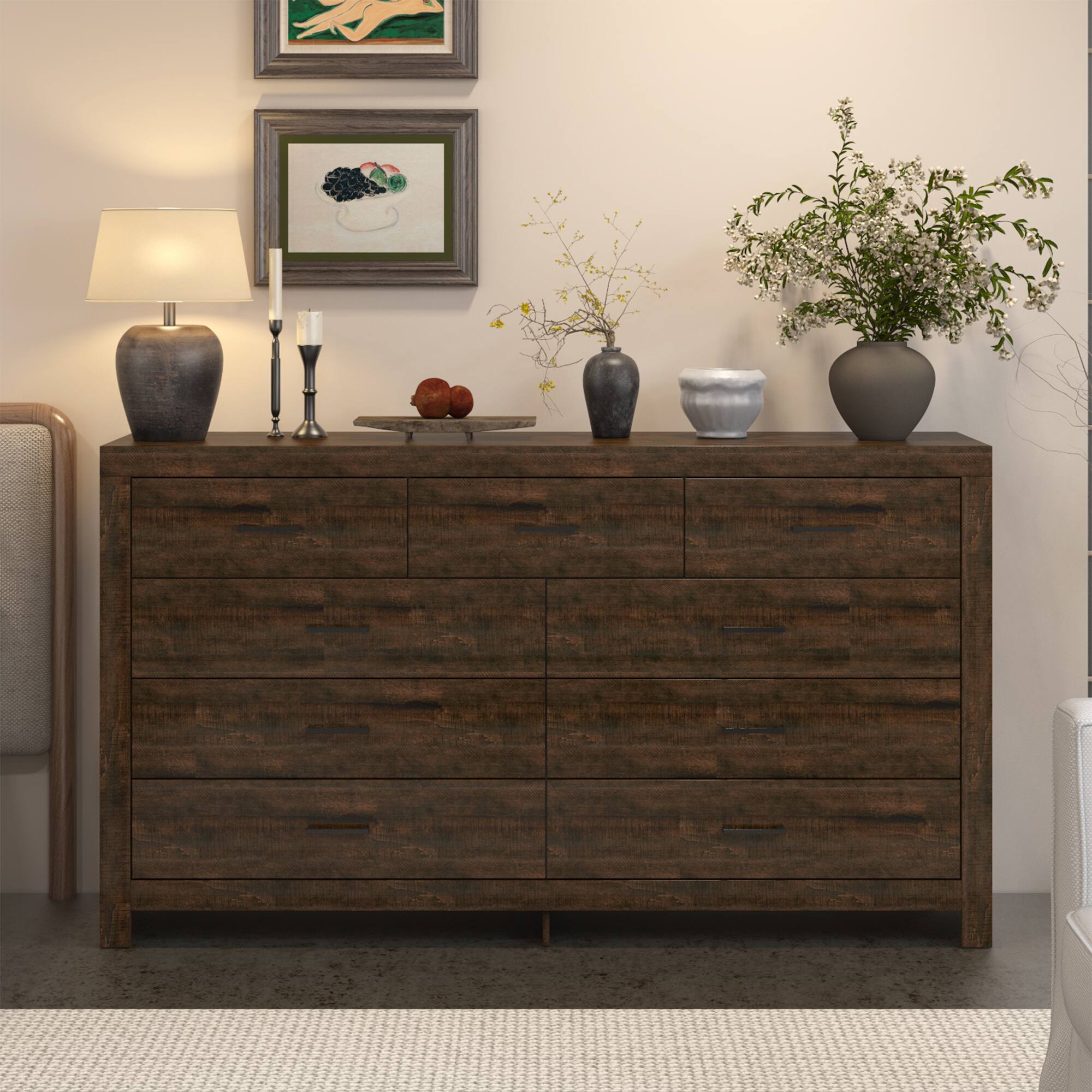 Alt View 2. Famapy - Famapy Horizontal Dresser - Minimalist Modern 9-Drawers Cabinet for Home Storage - Brown.