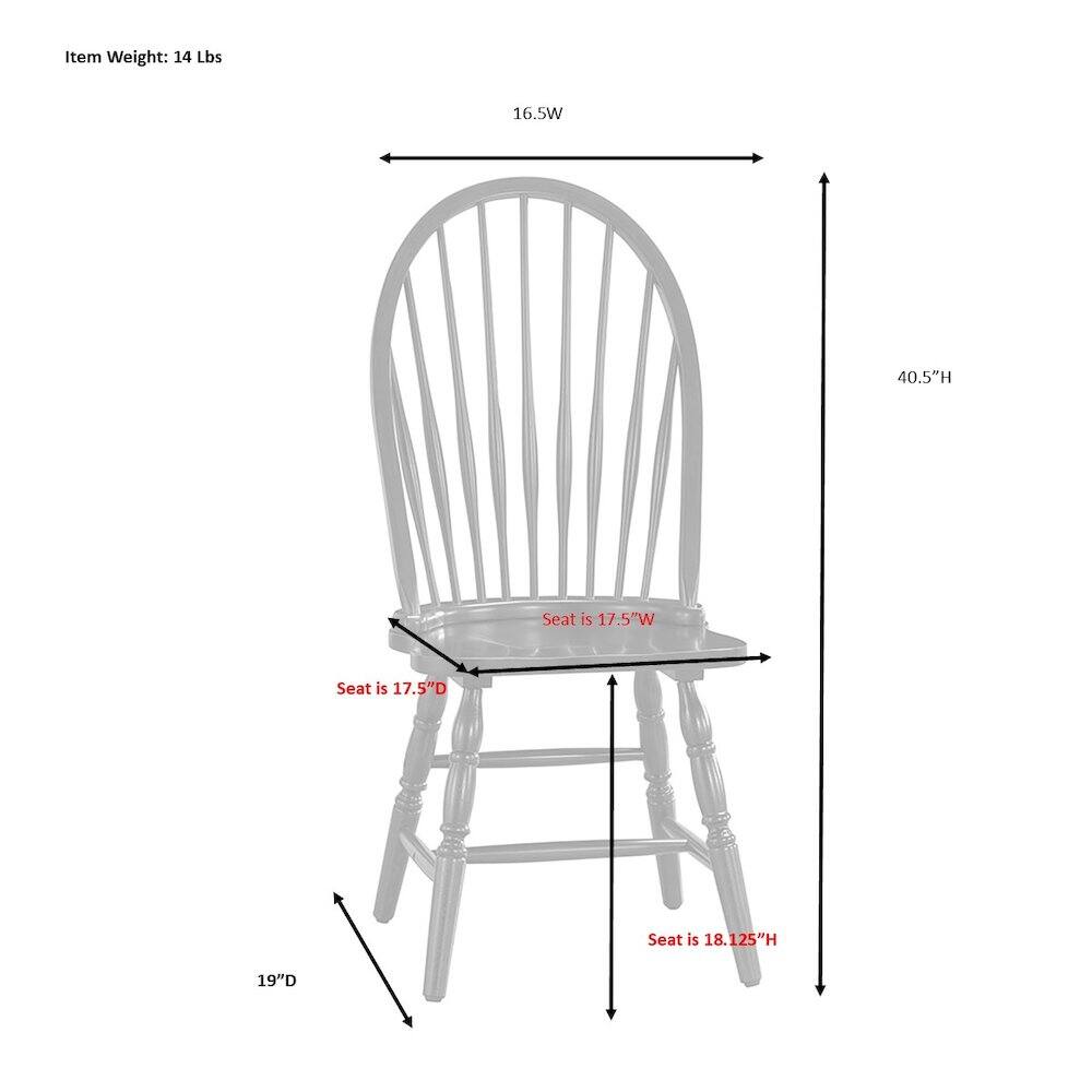 Item Weight: 14 Lbs

16.5"W

40.5"H

Seat is 17.5"W

Seat is 17.5"D

Seat is 18.125"H

19"D