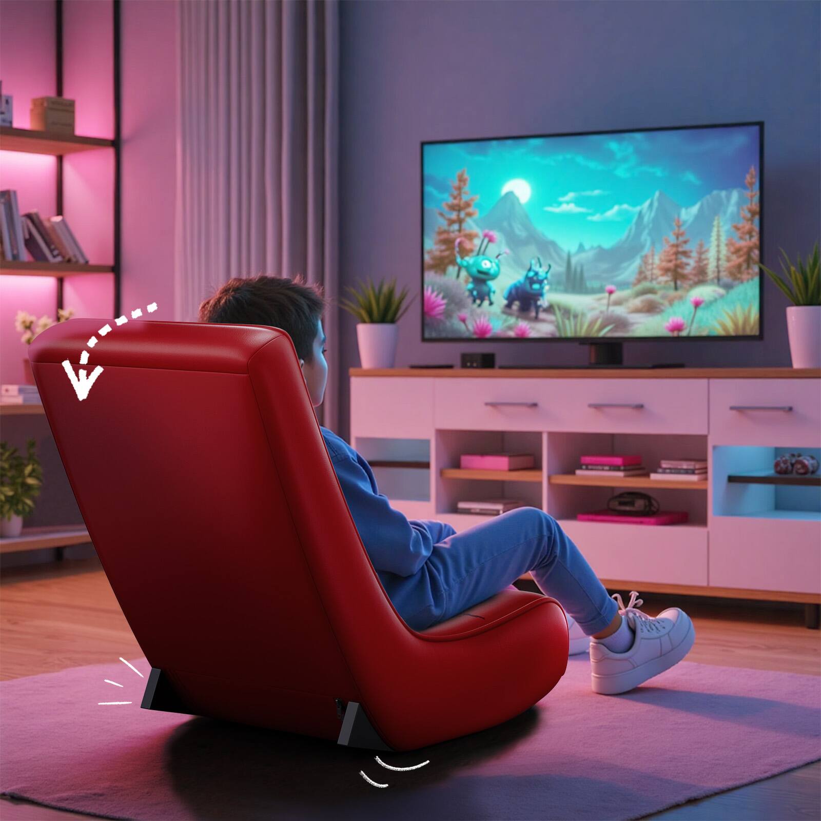 Back. GTPlayer - Rocker Floor Gaming Chair Ergonomic Comfortable Floor Rocker,Red Football Pattern - Red.