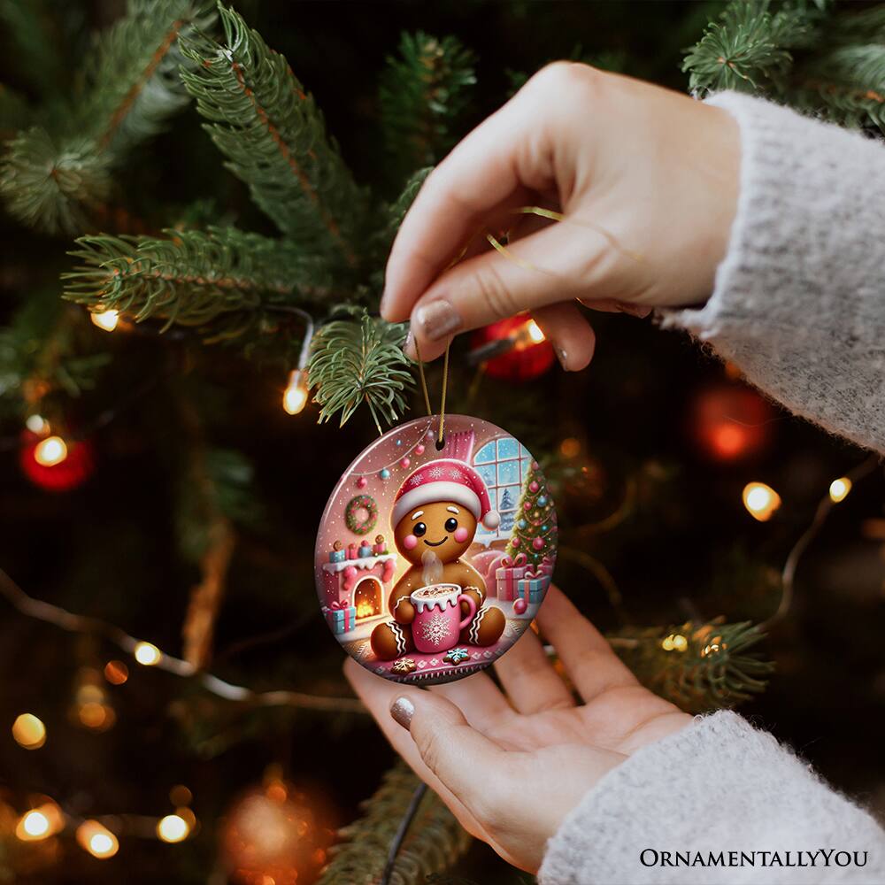 Alt View 1. OrnamentallyYou - Cozy Gingerbread Man Pink Themed Ornament Delightful Christmas Gift and Decor Version 1 - Multi-colored.