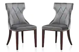 Manhattan Comfort - Reine Traditional Wood Upholstered Dining Chair - Set of 2 - Gray