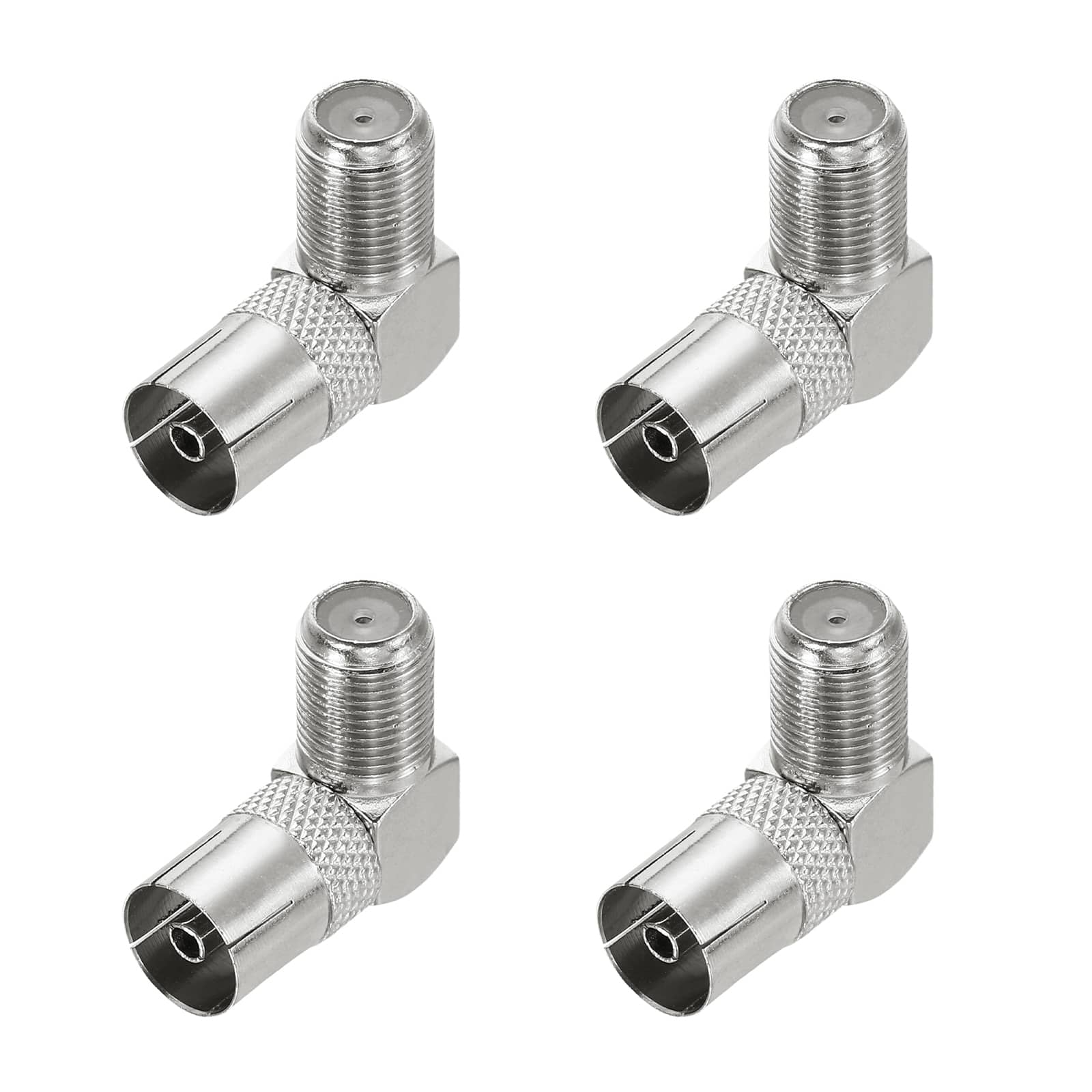 Unique Bargains - 4pcs Right Angle Coaxial Connector, F Female to PAL Female Adapter 75 Ohm for Broadcast/Antenna - Silver
