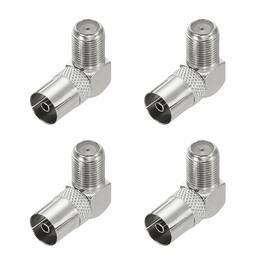 Unique Bargains - 4pcs Right Angle Coaxial Connector, F Female to PAL Female Adapter 75 Ohm for Broadcast/Antenna - Silver