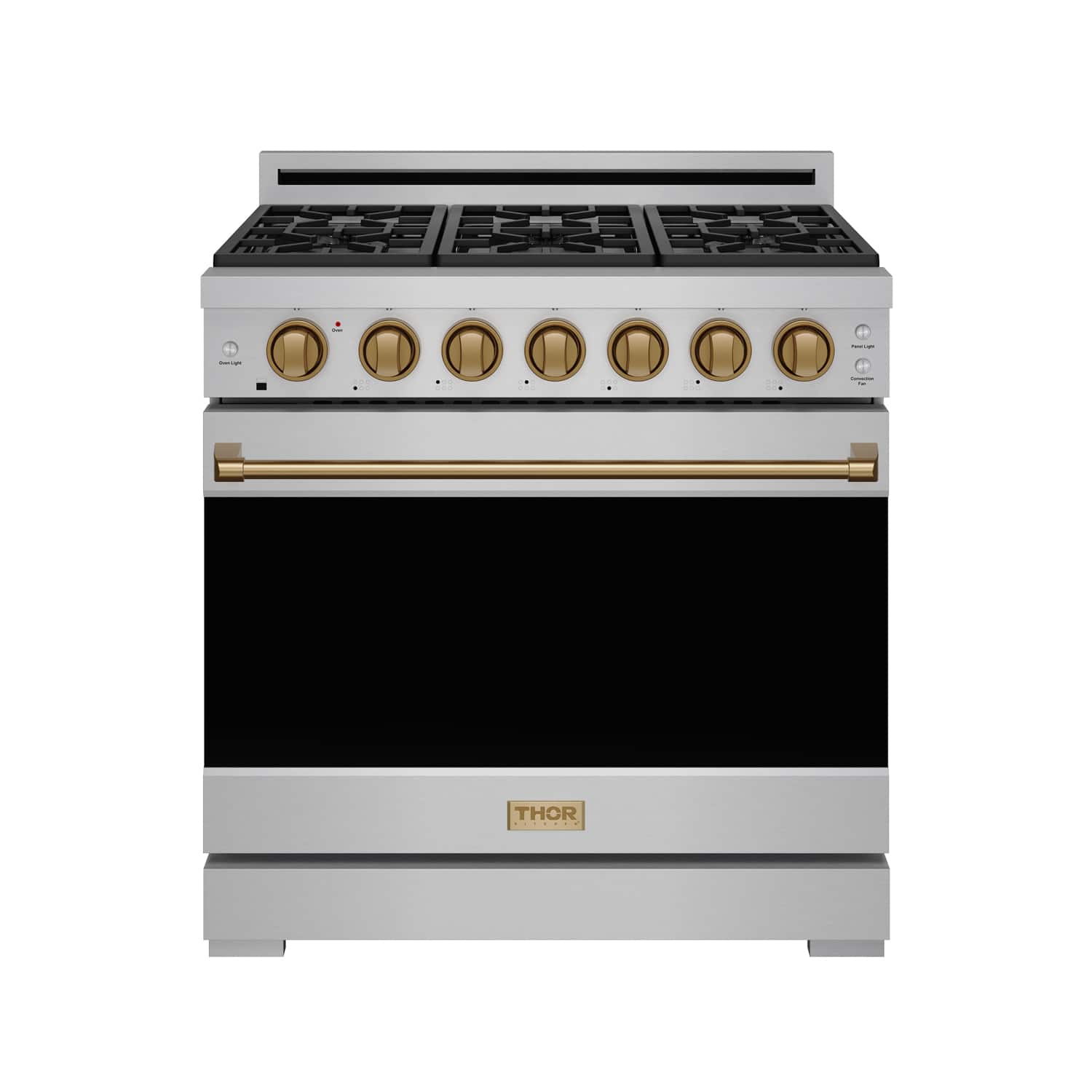 Front. Thor Kitchen - Gordon Ramsay Series by Thor Kitchen 6.0 Cu. Ft Freestanding Gas Range with Bronze Hardware - Stainless Steel.