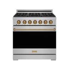 Gordon Ramsay Series by Thor Kitchen 6.0 Cu. Ft Freestanding Gas Range with Bronze Hardware - Stainless Steel