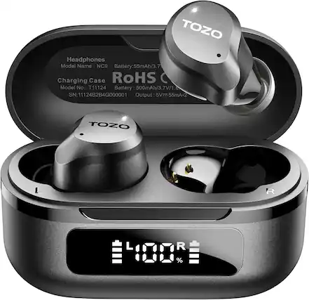 TOZO
Headphones
Model Name: NC9
Battery: 55mAh/3.7V/1.8
Charging Case
Model No.: T11124
Battery: 500mAh/3.7V/1.8
SN: 11124B2B4G000001
Output: 5V 55mA*2