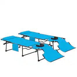 Outsunny - Piece Folding Chaise Lounge Pool Chairs with 5-level Reclining Back, Reading Hole - Blue