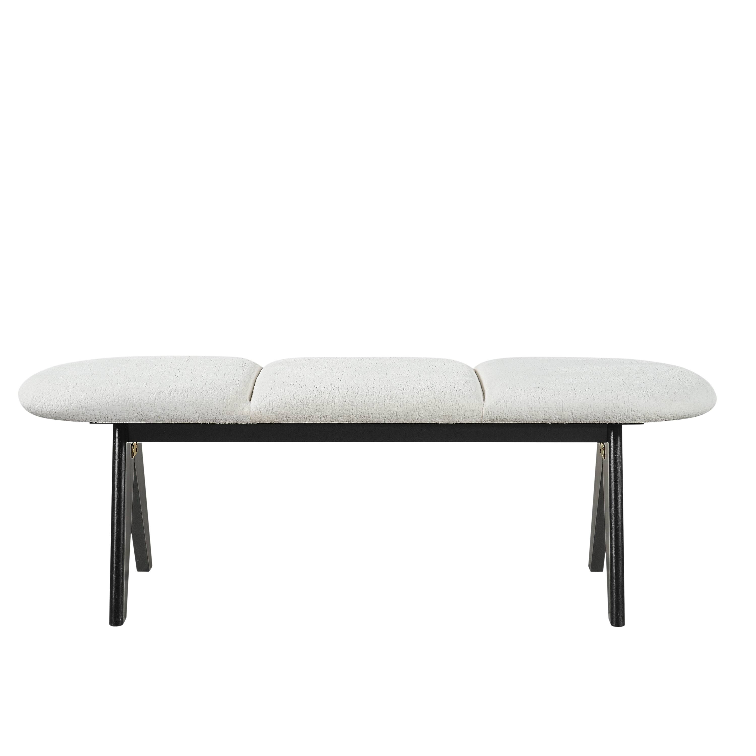 Alt View 1. Ropilly - Ropilly 53 Inch Upholstered Entryway Bench White Fabric Bedroom Bench with Black Wood Legs - White.