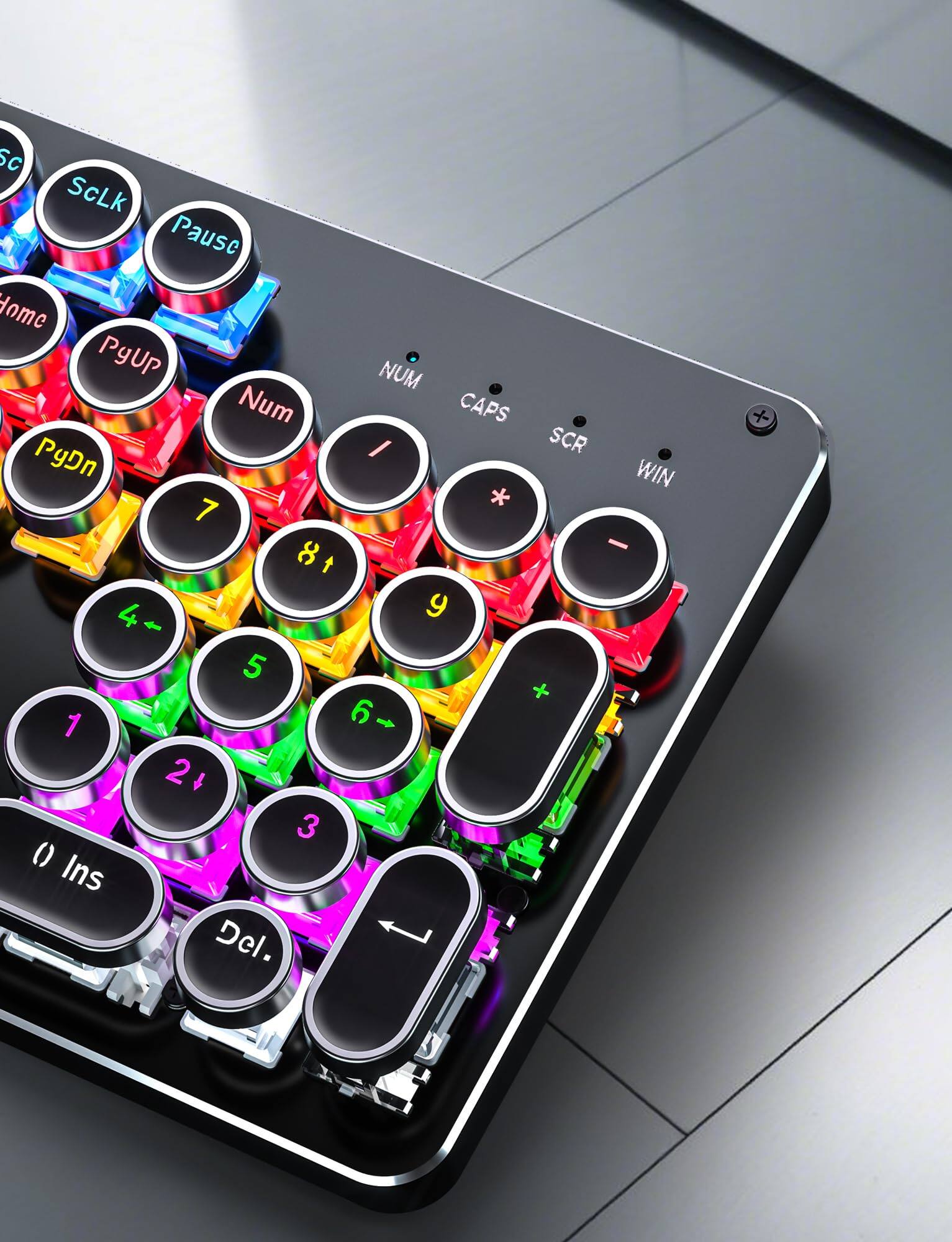 Sure, here is the corrected and grouped text from the image:

- ScLk
- Pause
- Home
- PgUp
- Num
- PgDn
- 7
- 8
- 9
- 4
- 5
- 6
- 1
- 2
- 3
- 0
- Ins
- Del
- Num
- Caps
- Scr
- Win
- *