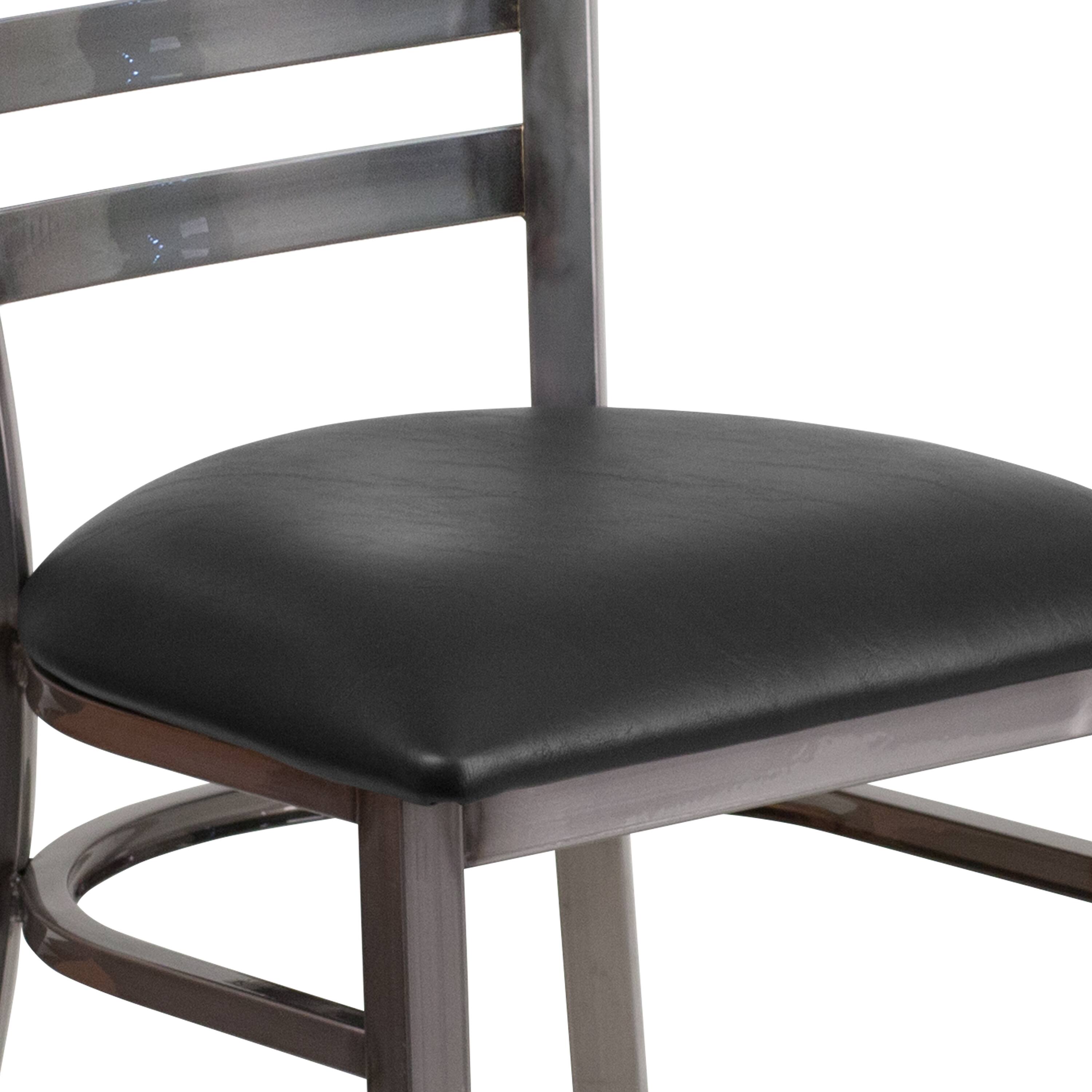 Alt View 9. Emma + Oliver - Clear Coated Ladder Back Metal Restaurant Dining Chair - Black Vinyl Seat/Clear Coated Metal Frame.