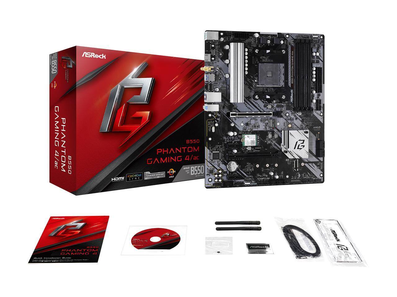 ASRock B550 Phantom Gaming 4/ac AM4 AMD B550 ATX AMD Motherboard