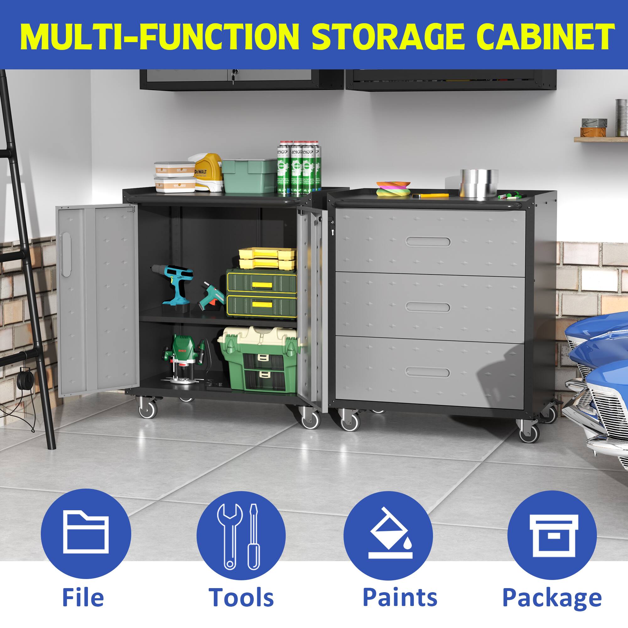 MULTI-FUNCTION STORAGE CABINET

- File
- Tools
- Paints
- Package
