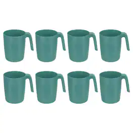 Unique Bargains - Set of 8 Plastic Coffee Mugs, Unbreakable Reusable Microwave Dishwasher Safe Drinking Cups for Kitchen Camping - Green