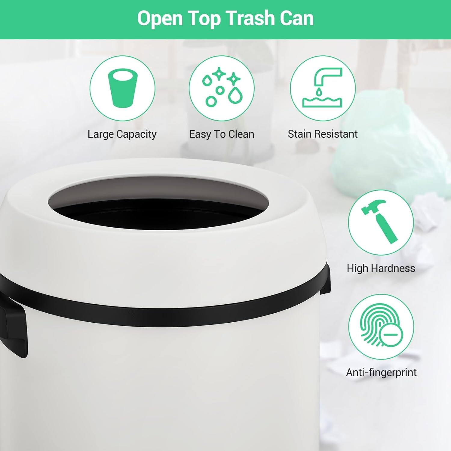 Open Top Trash Can

- Large Capacity
- Easy To Clean
- Stain Resistant
- High Hardness
- Anti-fingerprint