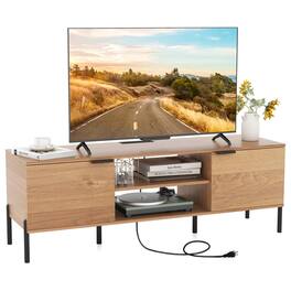 Costway - 2-Door TV Stand with Charging Station Media Entertainment Center for TVs up to 65" - Natural
