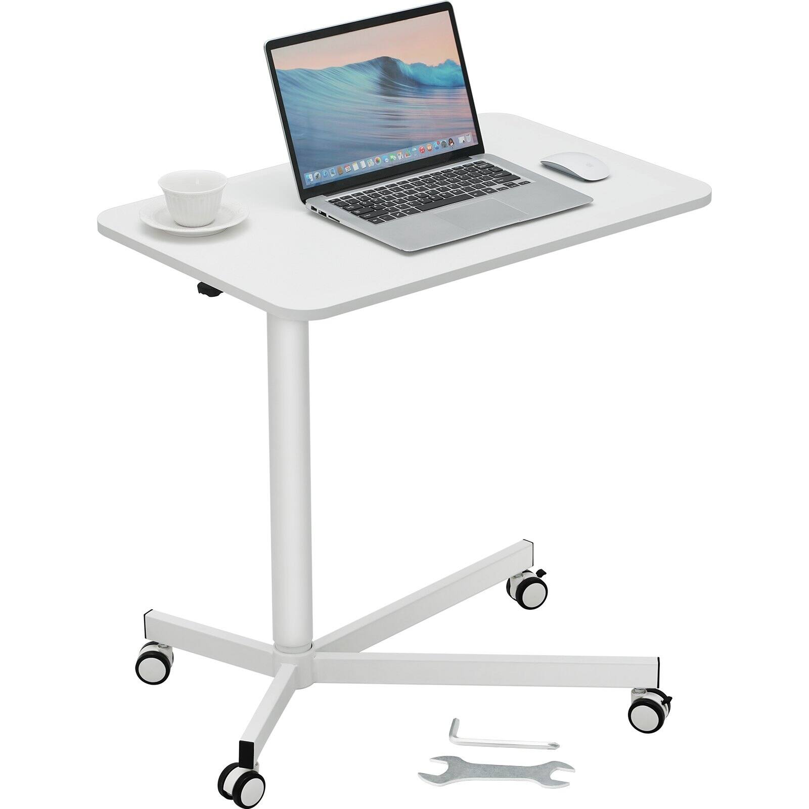 Front. Glintex - Mobile Standing Desk 28.5"-44.2" Gas-Spring Adjustable, Portable Rolling Laptop Table with Lockable Wheels, Home Office - white.