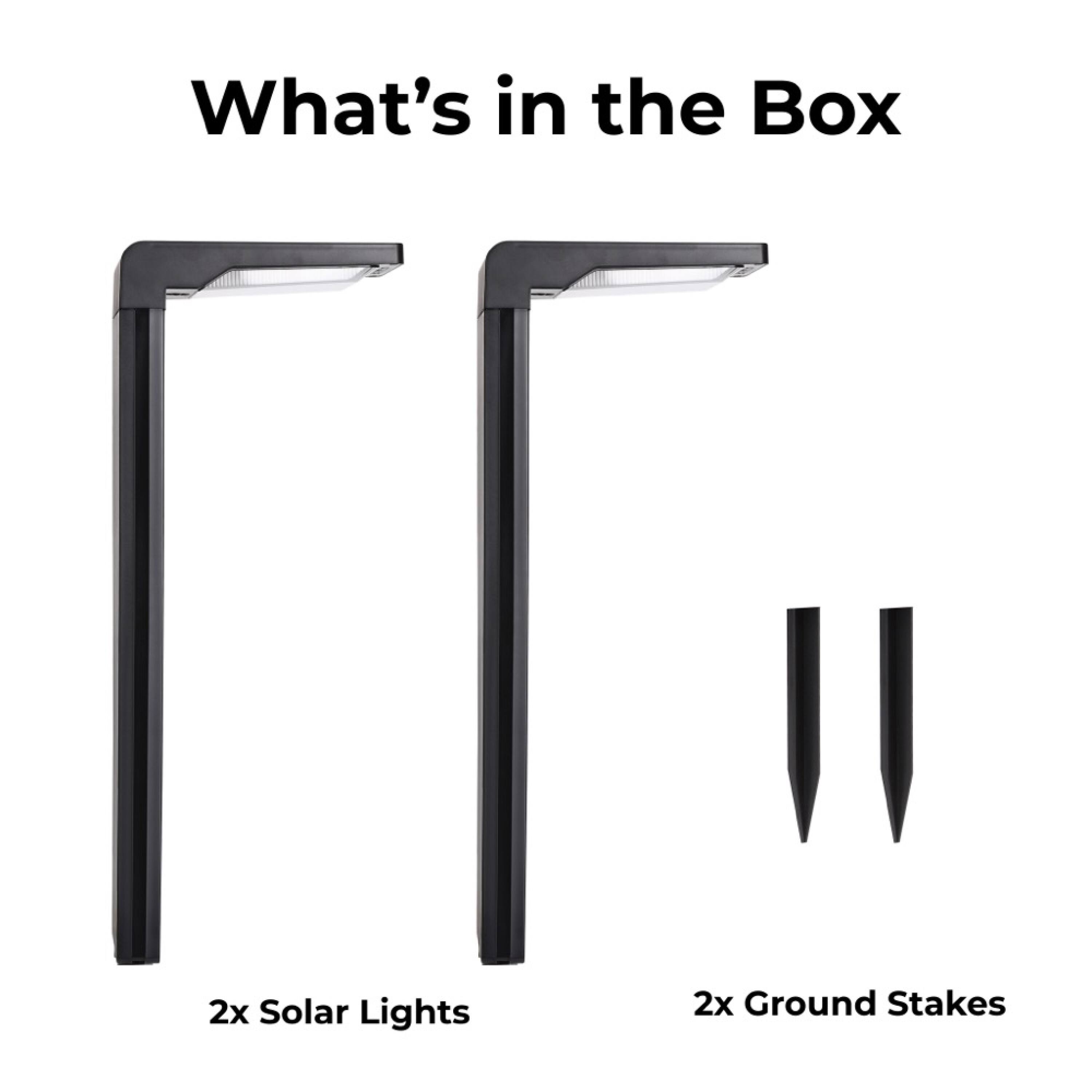 What's in the Box
2x Solar Lights
2x Ground Stakes