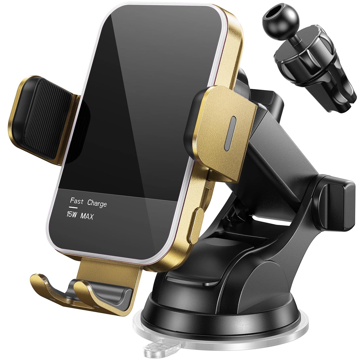 HM 1810 - Wireless Car 7 Colored Rgb Backlit 15w Auto Clamping Phone Holders For Your Fit 16 15 14 Mini Pro Max - Gold