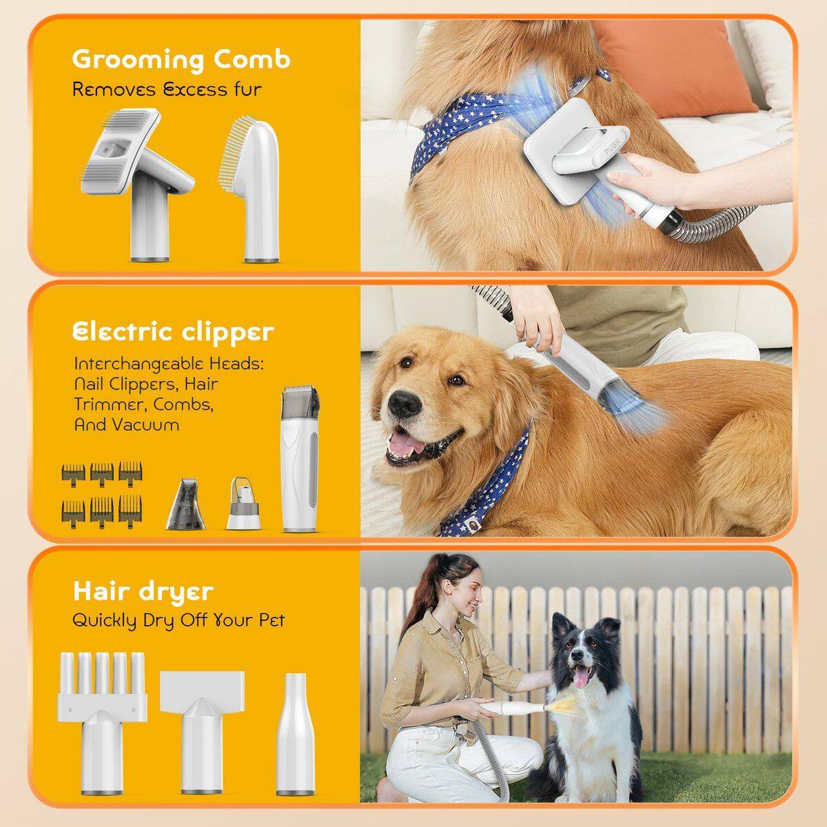LILIPRO 8 in 1 Dog & Cat Grooming Vaccum Kit with Clipper, Paw