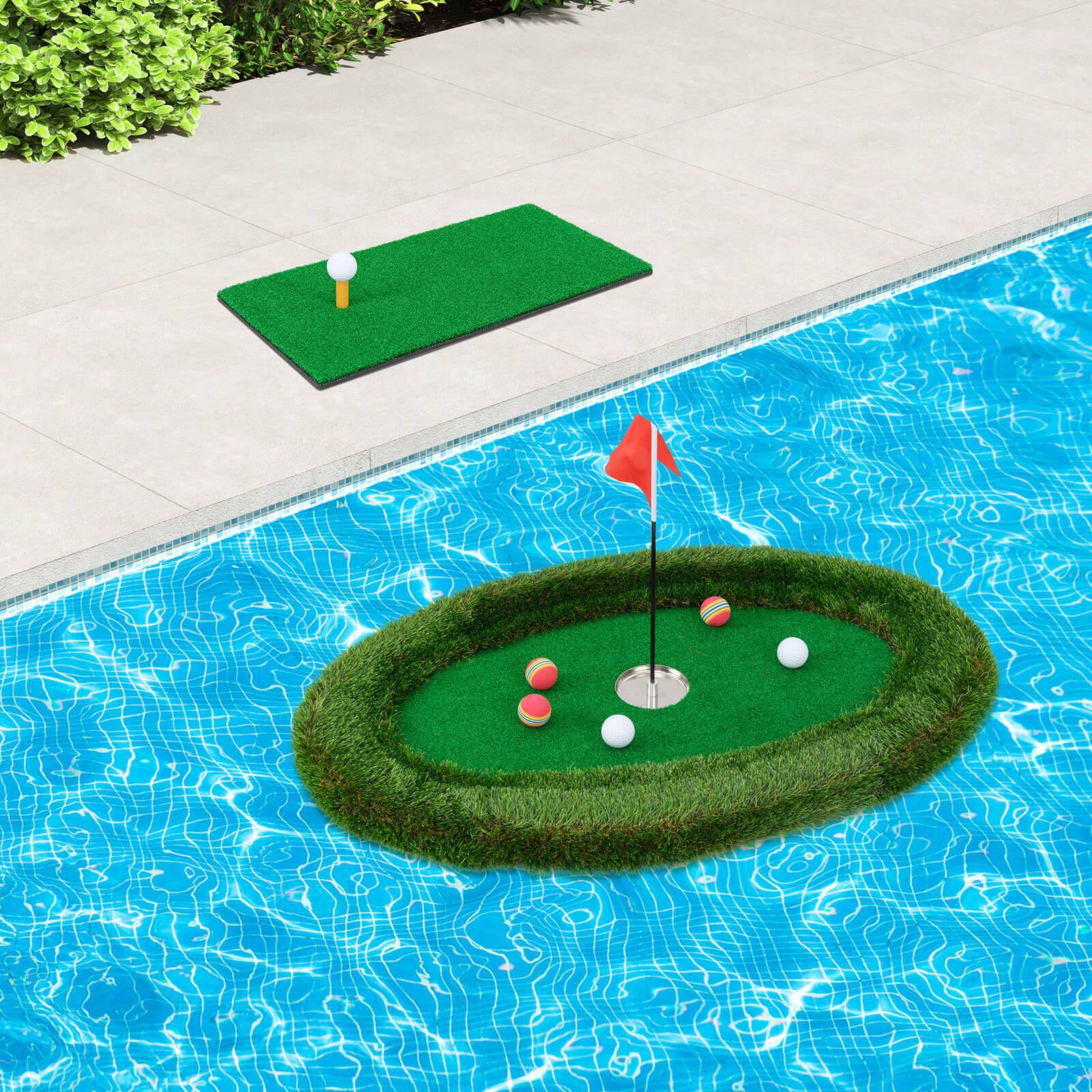 Alt View 1. Costway - Costway Oval Floating Golf Green Includes Golf Hitting Mat 6 Golf Balls Golf Flag - Green.