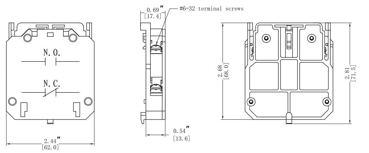 0.69" [17.4]  
#6-32 terminal screws  
N.O.  
N.C.  
2.44" [62.0]  
0.54" [13.6]  
68.0 [172.7]  
68.1 [173.0]  
71.5 [181.6]
