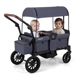 Costway - Foldable Wagon Stroller for 2 Kids, Double Seater Toddler Stroller with Canopy - Gray