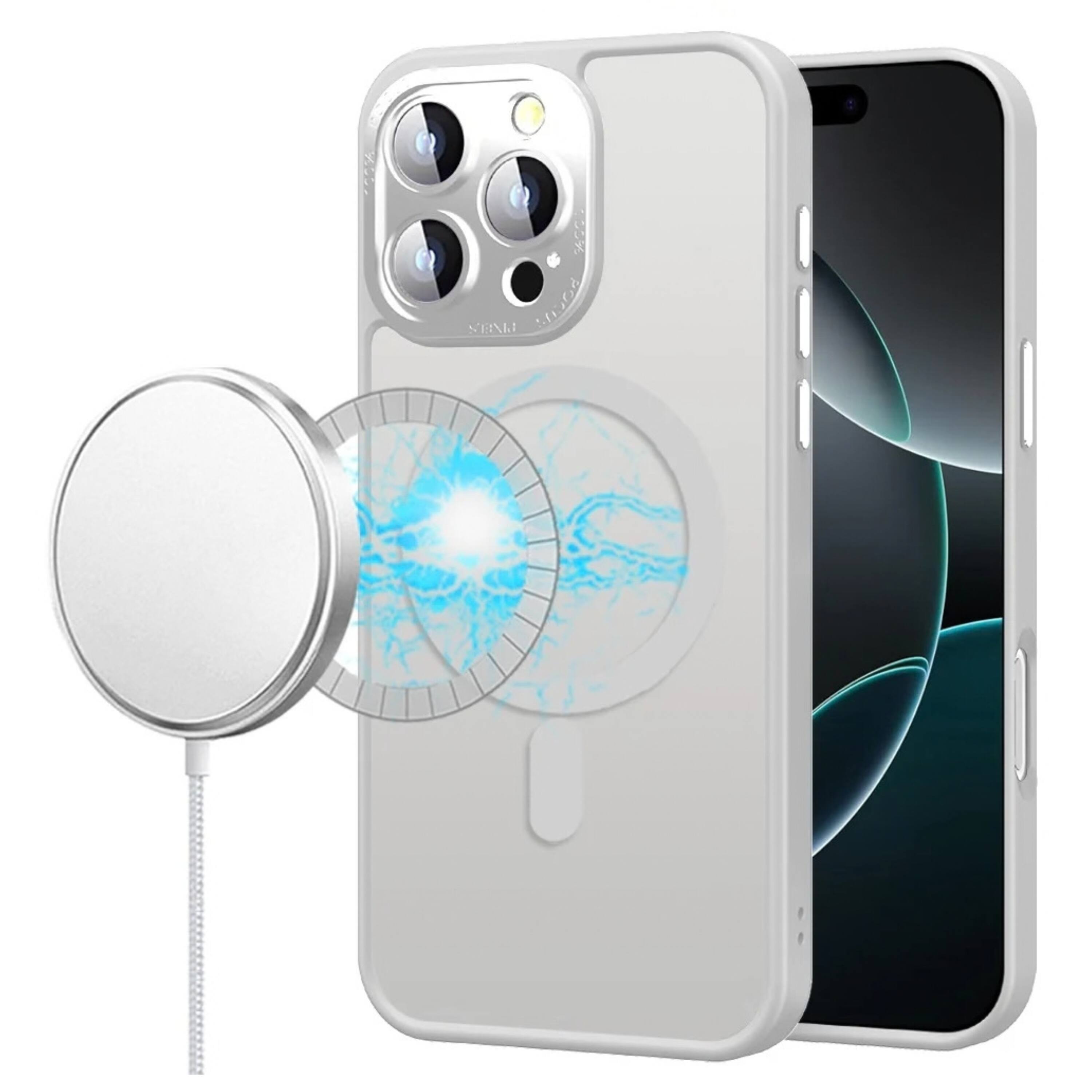 Front. Kitcheniva - Magnetic Circle Metal Lens Protection Frosted Phone Case With Tempered Glass For iPhone 16 Pro Max Clear - Clear.