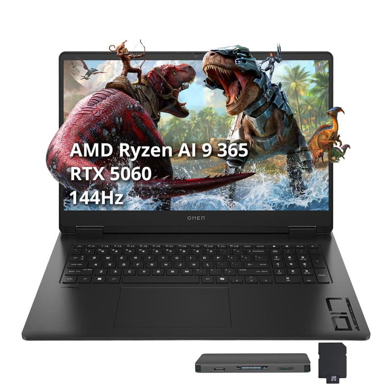HP - Omen 17.3" FHD Gaming Laptop,RTX 5060,Ryzen AI 9 365,16GB RAM,1TB SSD+288GB Dock Set,Backlit Keyboard,Win 11Pro - Black