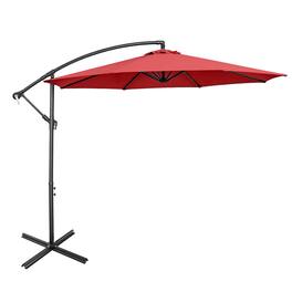 Kadyn - 10 Feet Offset Umbrella with 8 Ribs Cantilever and Cross Base-Red, Patio Offset Umbrella with Easy Tilt Adjustment