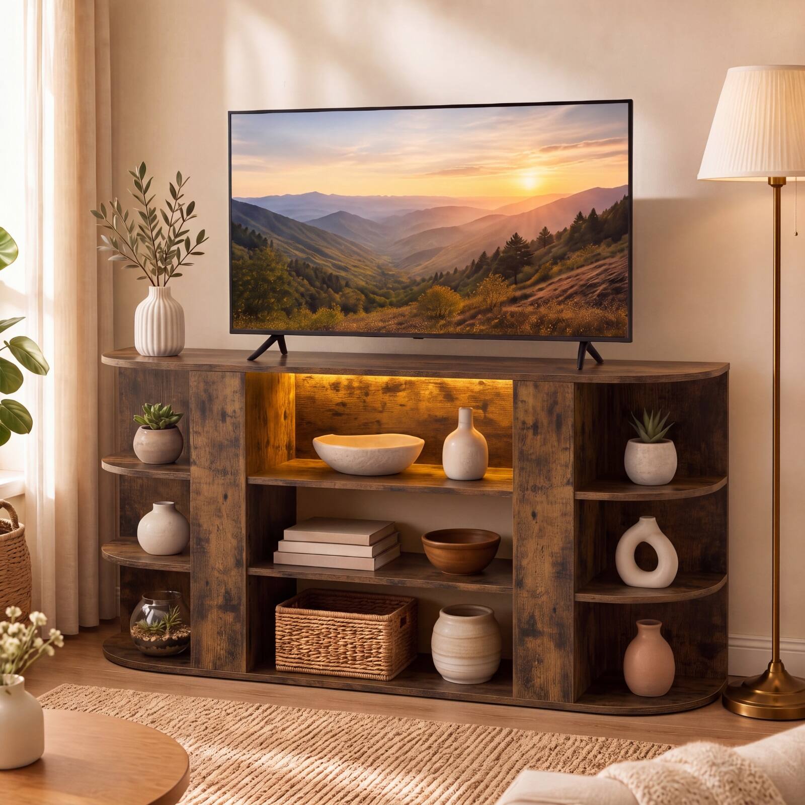 Alt View 4. Costway - Costway 50" Television Stand with Adjustable & Removable Shelf, Media Console Table Rustic - Rustic Brown.