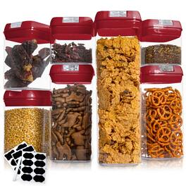 Cheer Collection - 7-Piece Airtight Pantry Food Storage Container Set with Labels - Red