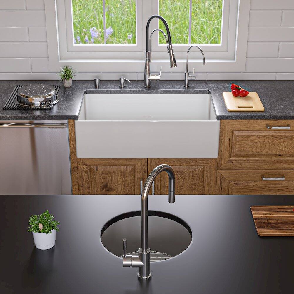 Alt View 3. Alfi - ALFI brand White 36 Smooth Apron Single Bowl Fireclay Farm Sink - White.
