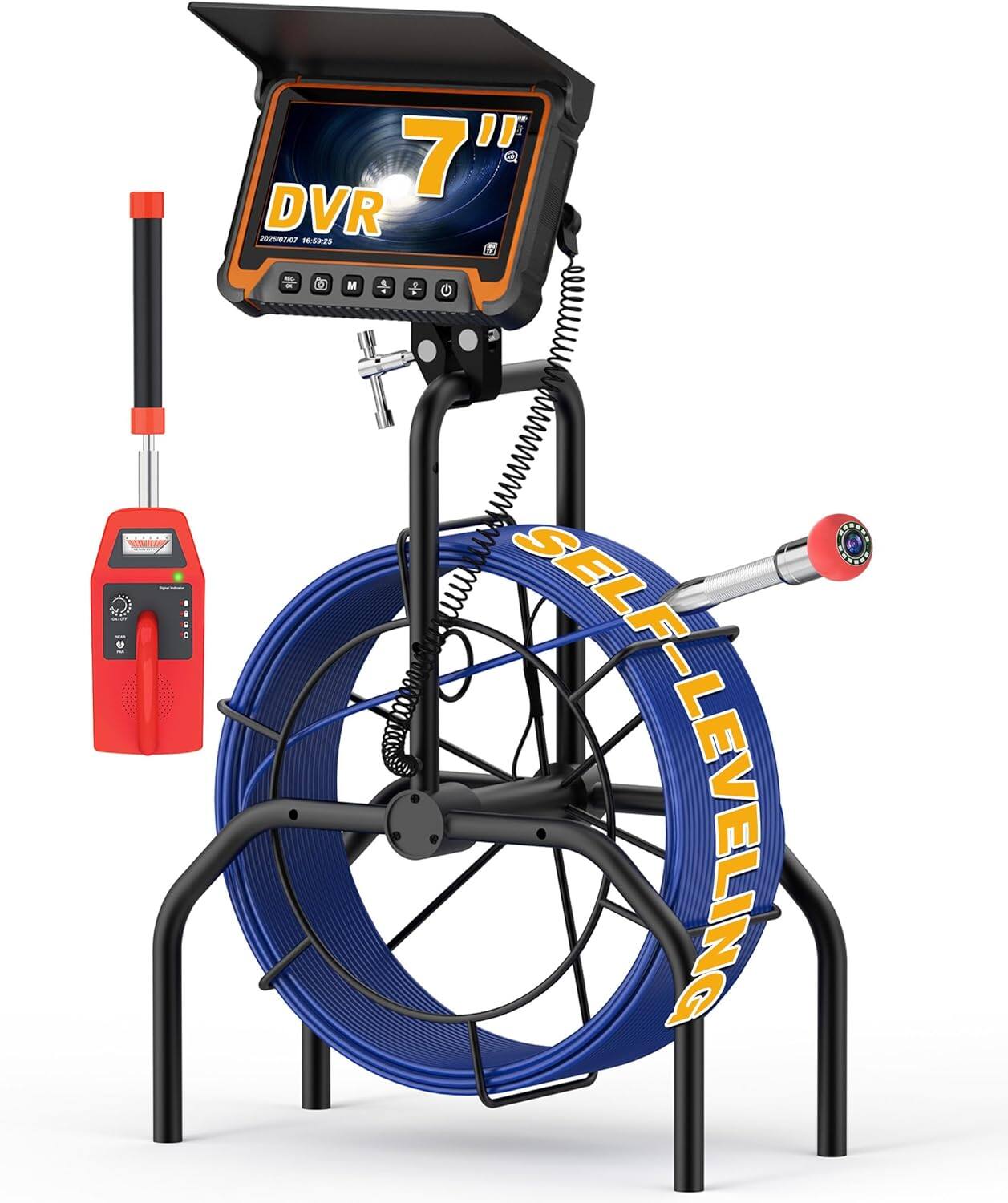 Front. Aukfa - Sewer Camera with Locator - 7" HD Borescope, Self-Leveling, IP68, 100Ft 5MM Cable, 5X Zoom, DVR.